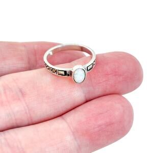 Vintage Sterling Silver 925 Opal Marcasite Band Ring Size 6.5